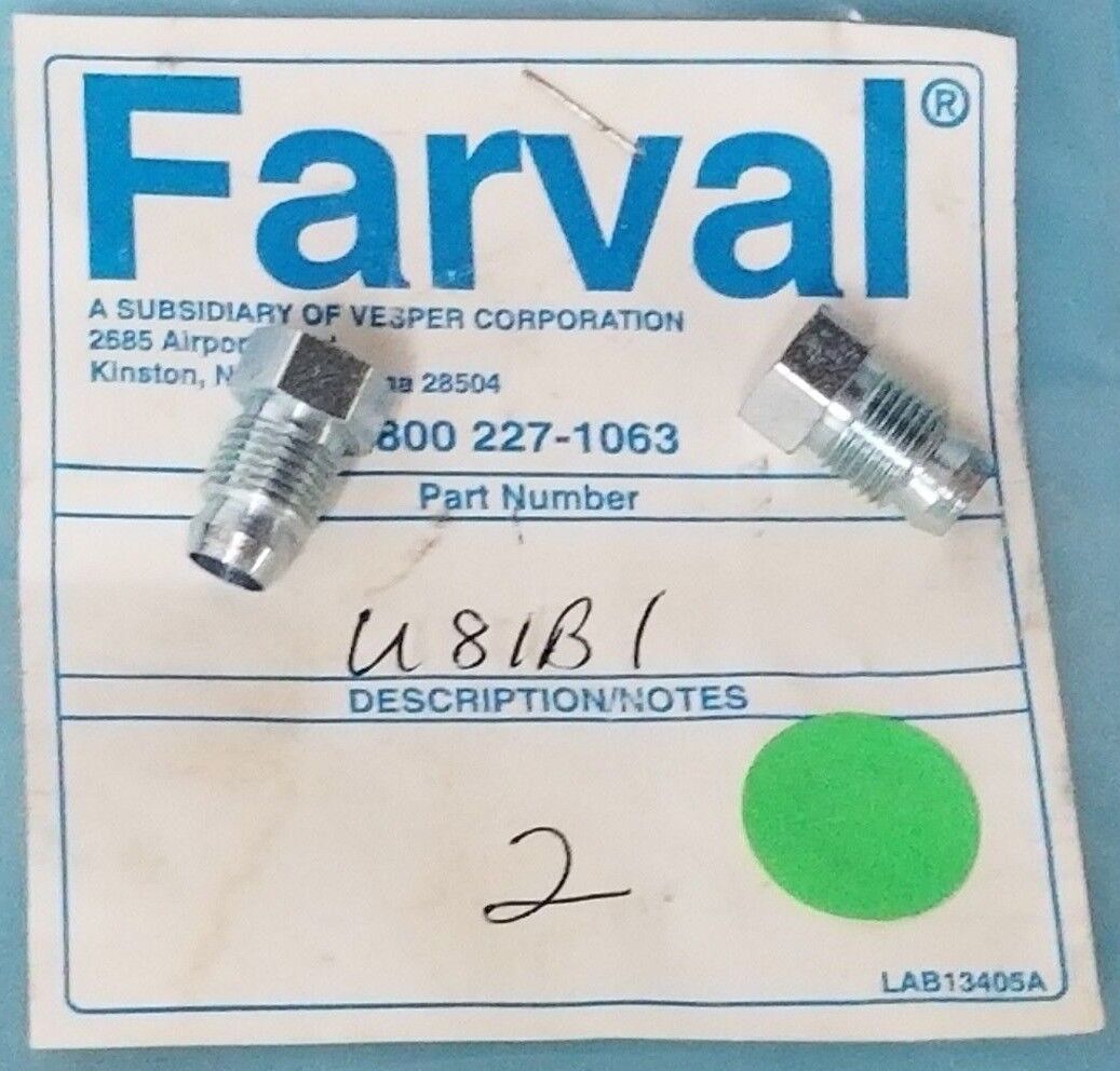 LOT OF 2 NEW FARVAL U81B1 TUBES FITTINGS