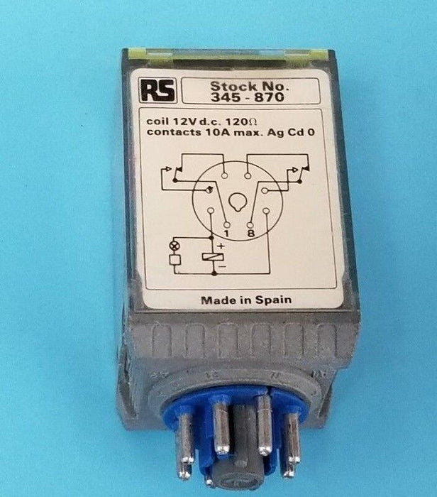 RS COMPONENTS 345-870 RELAY 12VDC/120OHM COIL, 10A CONTACTS, 345870