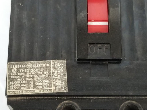 GENERAL ELECTRIC THED136050 CIRCUIT BREAKER 50AMP 3POLE 600VAC