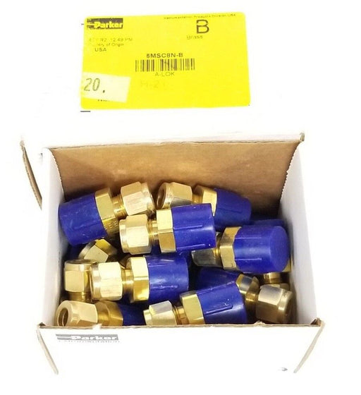 BOX OF 20 NEW PARKER 6MSC8N-B BRASS FITTINGS, 3/8" A-LOK X 1/2" MNPT, 6MSC8NB