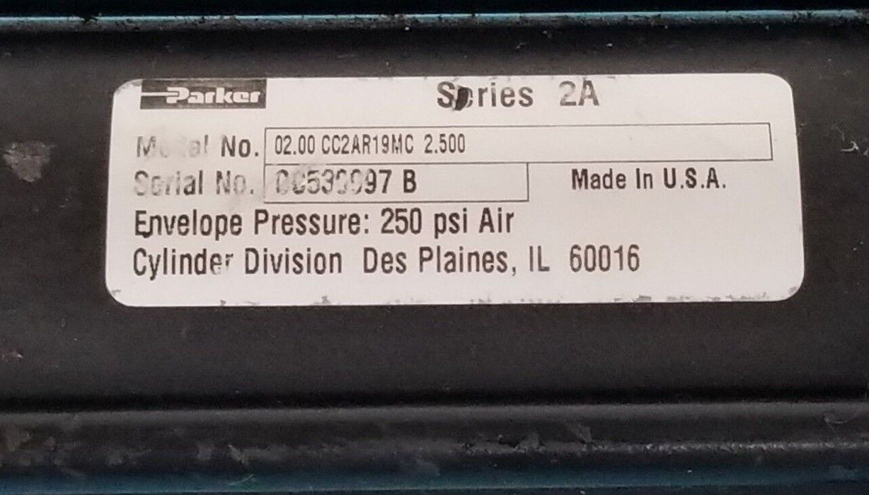 PARKER 02.00 CC2AR19MC 2.500 SERIES 2A PNEUMATIC CYLINDER, 2" BORE X 2.5" STROKE