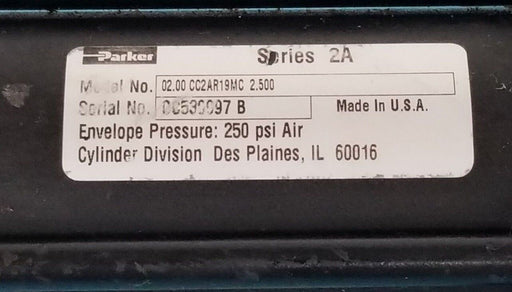 PARKER 02.00 CC2AR19MC 2.500 SERIES 2A PNEUMATIC CYLINDER, 2" BORE X 2.5" STROKE