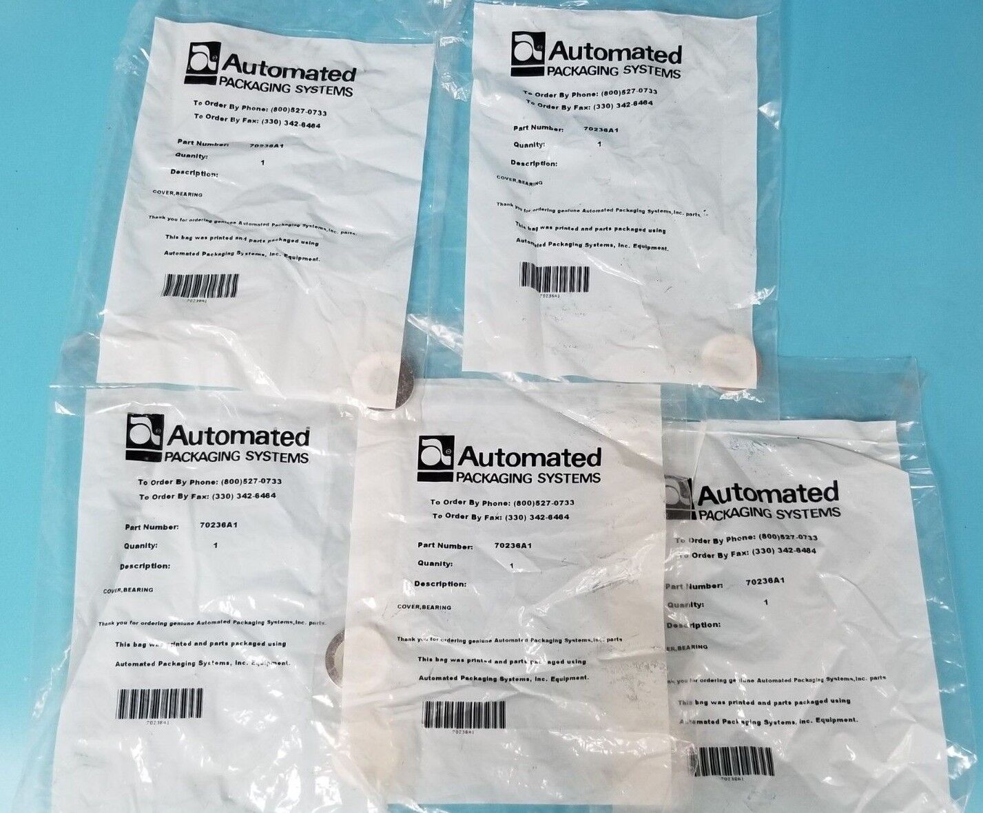 LOT OF 5 NEW AUTOMATED PACKAGING SYSTEMS 70236A1 COVERS / BEARING