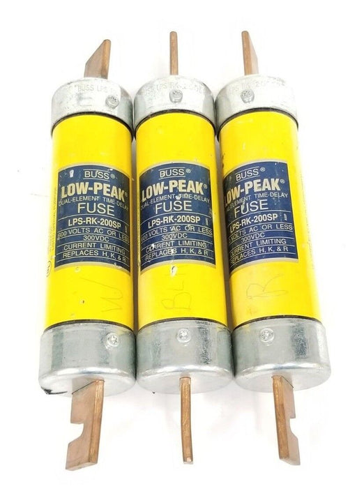 LOT OF 3 BUSSMANN LPS-RK-200SP DUAL-ELEMENT TIME-DELAY FUSES, 200A, LPSRK200SP