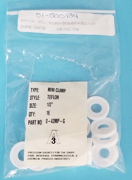 LOT OF 16 NEW A3 0-42MP-G MINI CLAMP TEFLON PRECISION GASKETS 1/2''