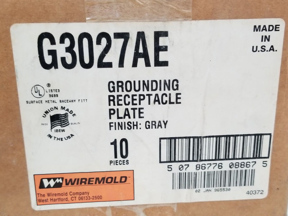 LOT OF 7 NEW WIREMOLD G3027AE GROUNDING RECEPTACLE PLATES, GRAY