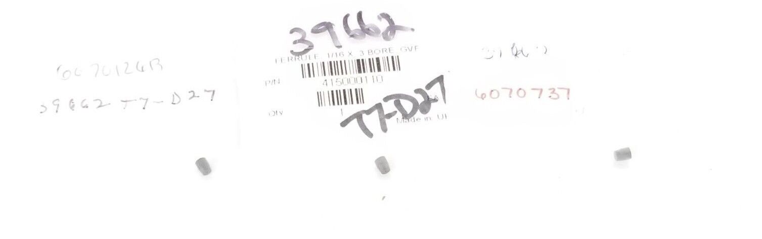 LOT OF 3 NEW WATERS 415000110 FERRULE, 1/16 X .3 BORE, GVF