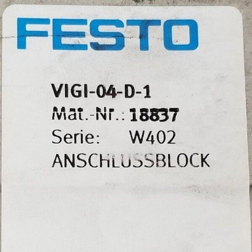 NEW SEALED FESTO VIGI-04-D-1 VALVE MANIFOLD 18837 SER. W402 VIGI04D1