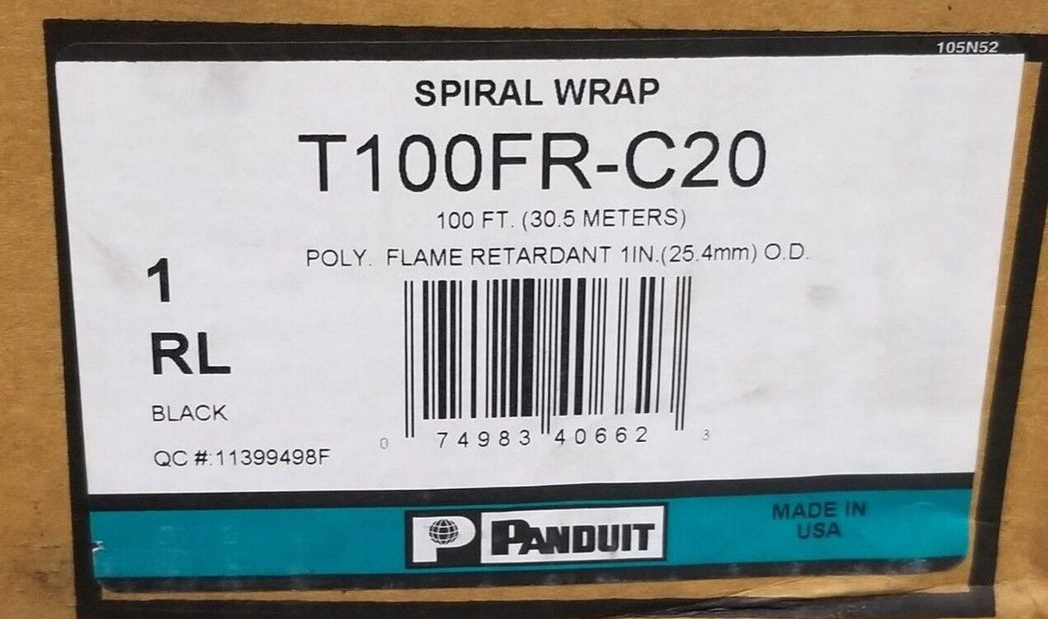NIB PANDUIT T100FR-C20 SPIRAL WRAP 100 FT. (30.5M) POLY. FLAME RETARDANT 1 IN.