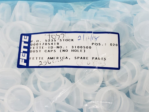 LOT OF 200 NEW FETTE SPARE PARTS CO. 3100500 CLEAR NO HOLE DUST CAPS
