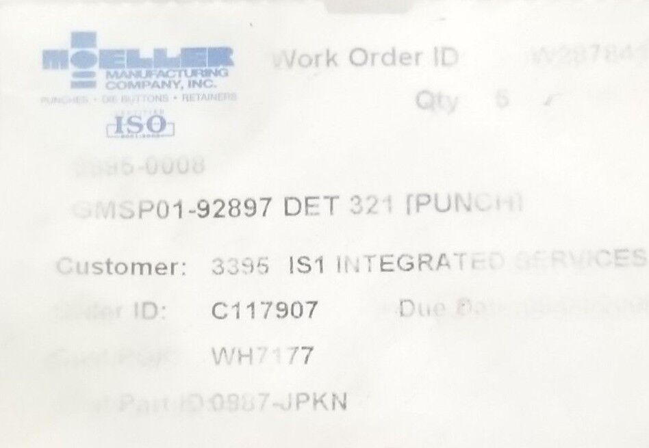 LOT OF 2 NEW MOELLER 3395-0008, 0987-JPKN PUNCHES GMSP01-92897 DET 321