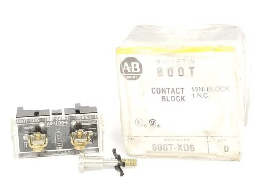 NIB ALLEN BRADLEY 800T-XD6 CONTACT BLOCK 800TXD6 SER. D (MISSING SCREW)