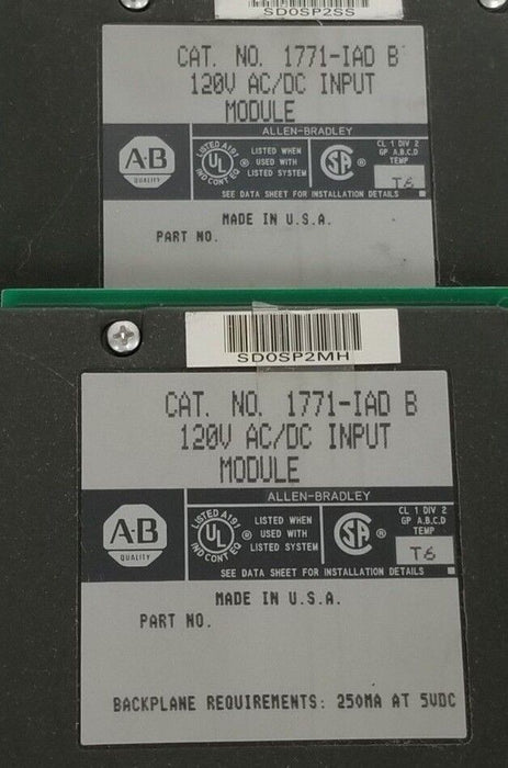 LOT OF 2 ALLEN BRADLEY 1771-IAD SER. B INPUT MODULES 1771IAD, SER. B