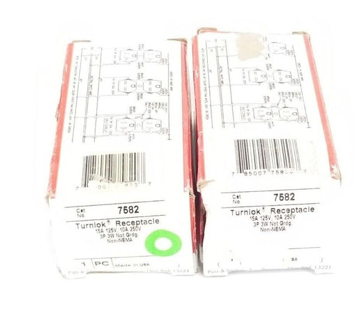 LOT OF 2 NEW PASS & SEYMOUR LEGRAND 7582 TURNLOK RECEPTACLES, 15/10A, 125/250V