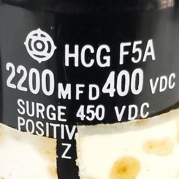 LOT OF 2 GENERAL ELECTRIC HCG-F5A 2200 MFD 400 VDC CAPACITOR UNITS HCGF5A