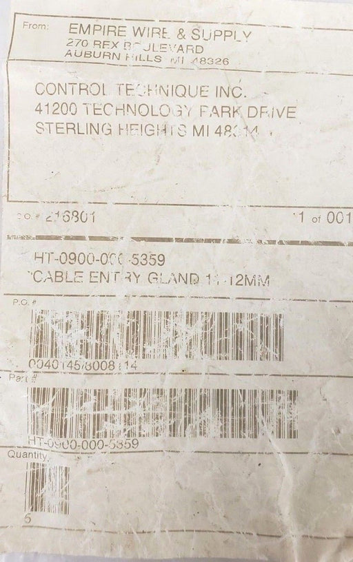 LOT OF 5 NEW EMPIRE WIRE HT-0900-000-5359 CABLE ENTRY GLANDS 11-12MM KDT/Z11