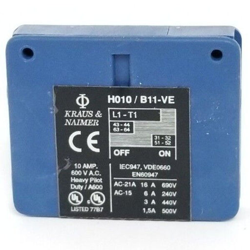KRAUS & NAIMER H010/B11-VE AUXILIARY CONTACT 10A, 600VAC