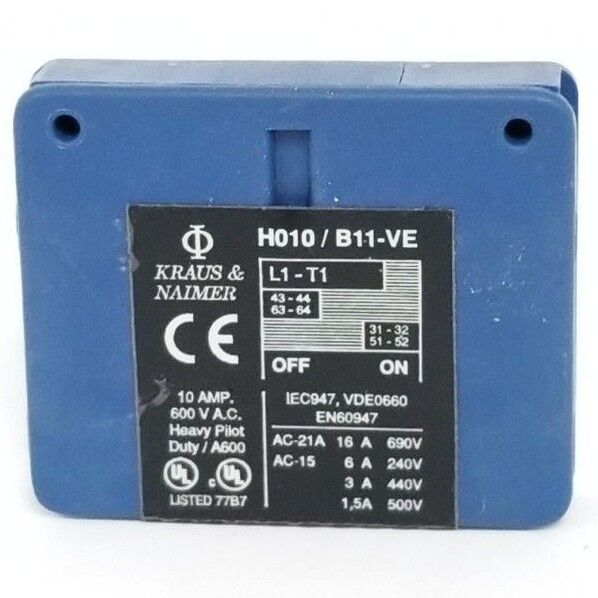 KRAUS & NAIMER H010/B11-VE AUXILIARY CONTACT 10A, 600VAC