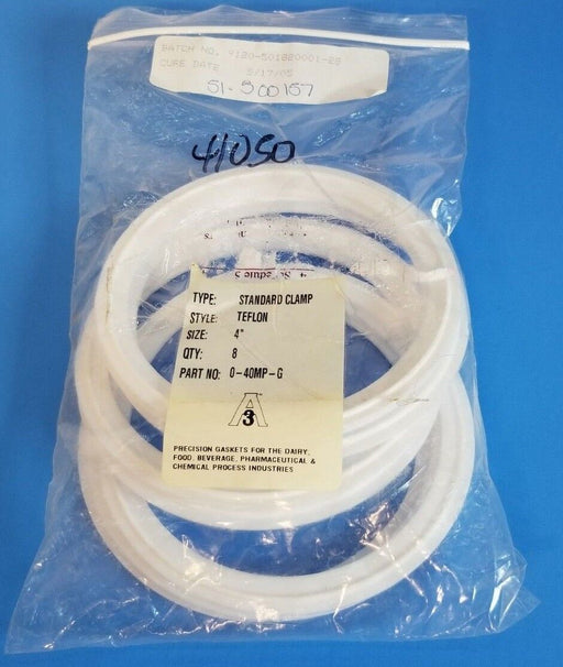 LOT OF 8 NEW PURESERVE SYSTEMS 0-40MP-G TEFLON GASKETS 040MPG, 4''