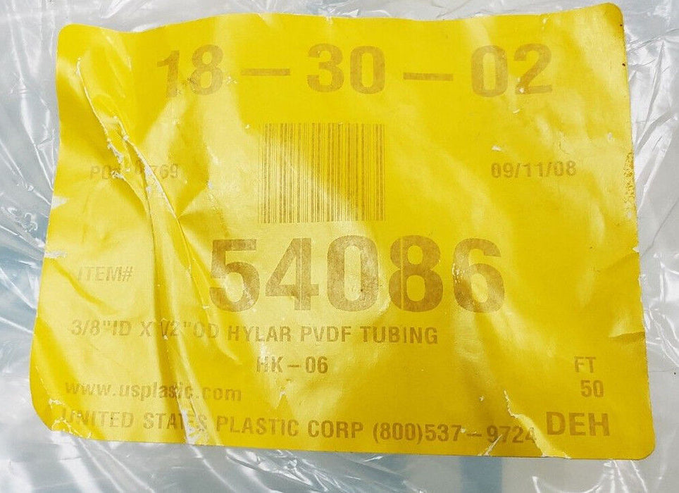 NEW US PLASTIC HK-06 3/8" ID X 1/2" OD HYLAR PVDF TUBING, 18-30-02, 54086, 50FT