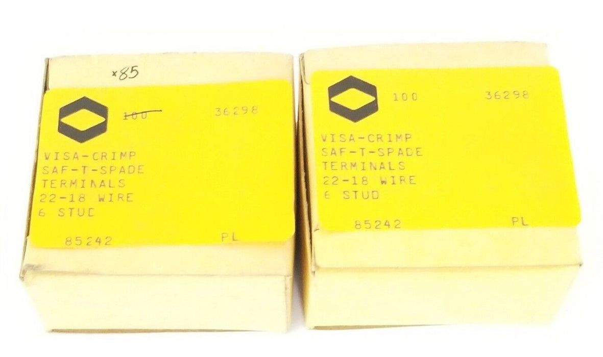 LOT OF 185 NEW VISA-CRIMP 85242 SAF-T-SPADE TERMINALS, 22-18 WIRE, 6 STUD, 36298