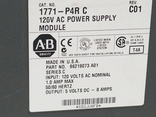 ALLEN BRADLEY 1771-P4R C POWER SUPPLY 120V AC MODULE, REV. C01, 96219073 A01