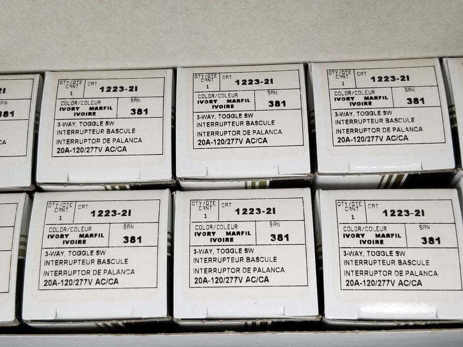 BOX OF 9 NEW LEVITON 1223-2I 3-WAY TOGGLE SWITCHES 12232I, 20A