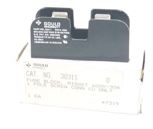 NIB GOULD SHAWMUT 30311 FUSE BLOCK, MIDGET 600V-30A, 1-POLE SCREW CONN CU ONLY