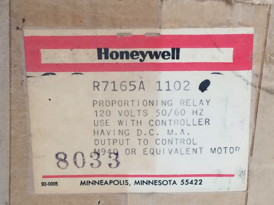 NIB HONEYWELL R7165A-1102 PROPORTIONING RELAY 120V, 50/60HZ, R7165A1102