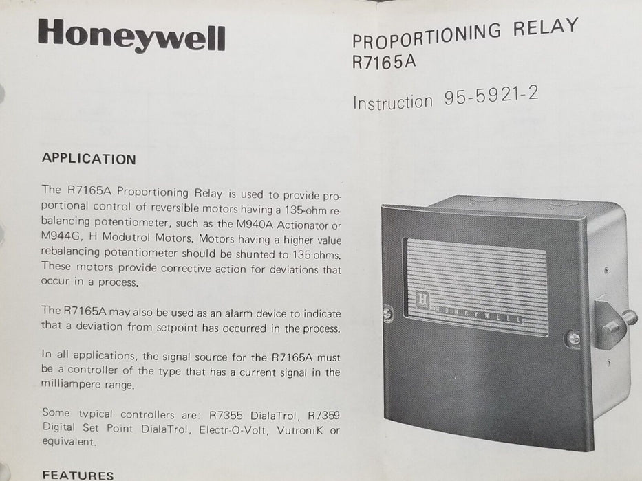 NIB HONEYWELL R7165A-1102 PROPORTIONING RELAY 120V, 50/60HZ, R7165A1102
