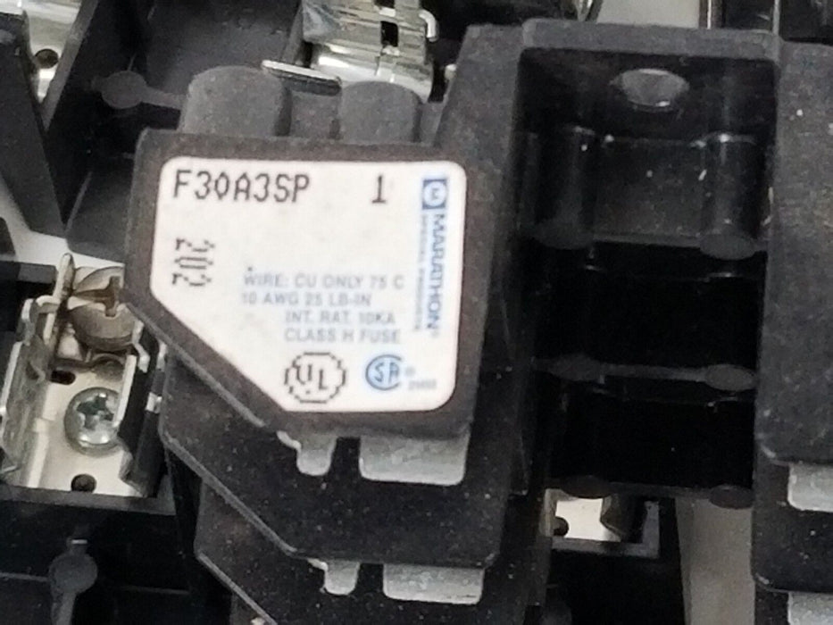 LOT OF 23 MARATHON F30A3SP FUSE HOLDERS 250V, 30A, 3P, 10AWG, 98130-3