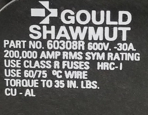 LOT OF 3 GOULD SHAWMUT 60308R FUSE HOLDERS 600V, 30A, 3P
