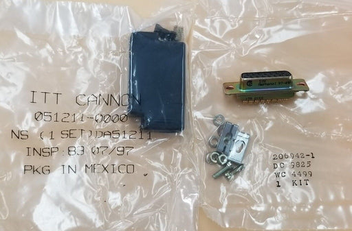 NEW ITT CANNON 051211-0000 CONNECTOR SET W/ 206942-1 LATCH CLIP & 17D-A15S CONN.
