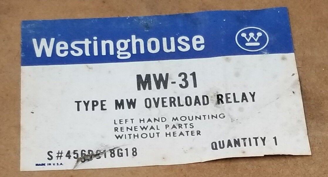 NEW WESTINGHOUSE MW-31 TYPE MW OVERLOAD RELAY MW31, 456D918G18