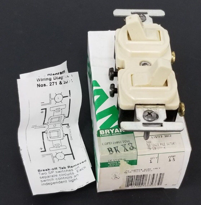 NIB BRYANT 6400I COMBINATION DUAL SINGLE POLE SWITCH 15HZ, 120/277VAC, 15AMP