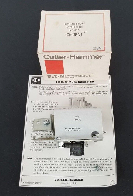 NIB EATON CUTLER-HAMMER C360KA1 INTERLOCK KIT 1NO/1NC SER. A1