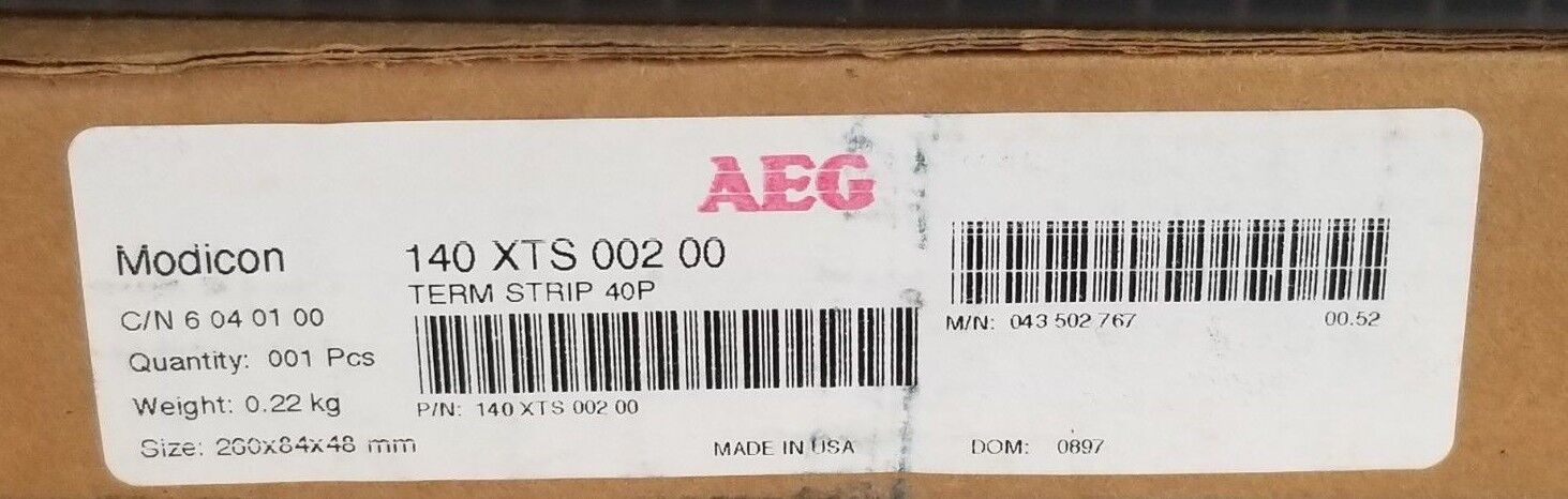 NIB AEG MODICON 140 XTS 002 00 TERM STRIP 40P, C/N 6 04 01 00