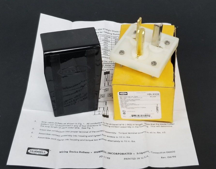NIB HUBBELL HBL9309 INSULGRIP ANGLE PLUG 30A 125V