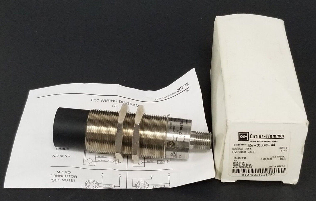 NIB CUTLER-HAMMER E57-30LE40-AA TUBULAR INDCUTIVE PROXIMITY SENSOR E5730LE40AA