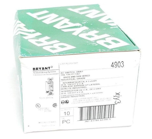 BOX OF 10 NEW BRYANT 4903 3-WAY AC SWITCHES 20A 120-277VAC