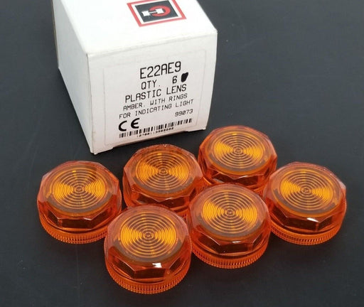 BOX OF 6 NEW CUTLER HAMMER E22AE9 PLASTIC LENSES AMBER FOR INDICATING LIGHT