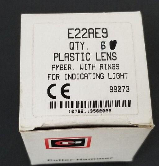 BOX OF 6 NEW CUTLER HAMMER E22AE9 PLASTIC LENSES AMBER FOR INDICATING LIGHT