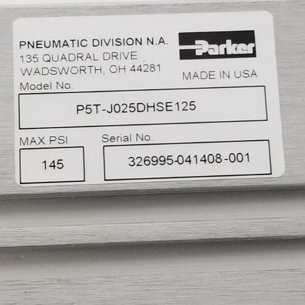 NEW PARKER PNEUMATIC P5T-J025DHSE125 SHORT STROKE THRUSTER CYLINDER 145PSI