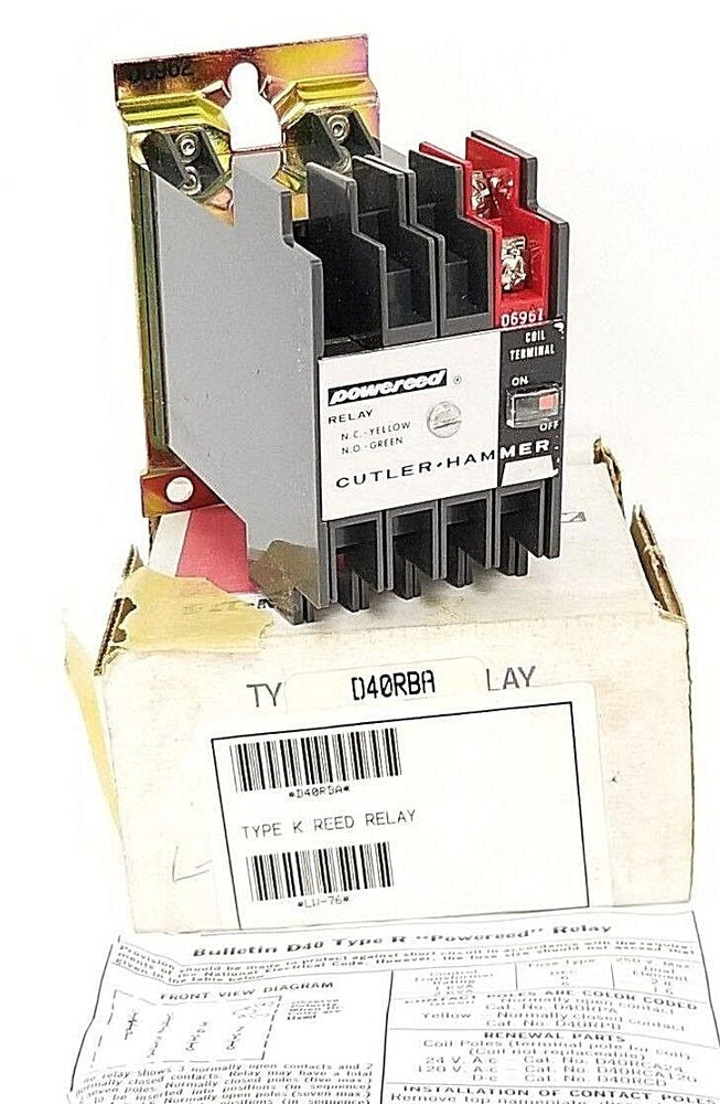 NIB EATON CUTLER-HAMMER D40RBA TYPE R POWEREED RELAY SER. A2, COIL: 120V