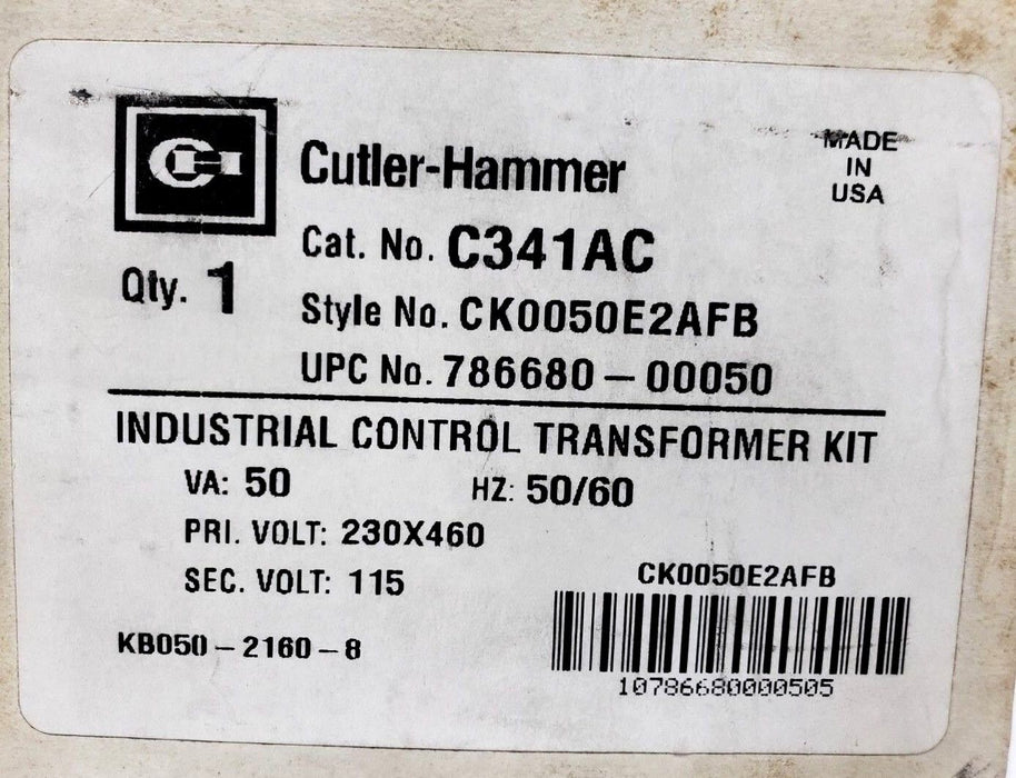 NIB CUTLER-HAMMER C341AC INDUSTRIAL CONTROL TRANSFORMER KIT CK0050E2AFB