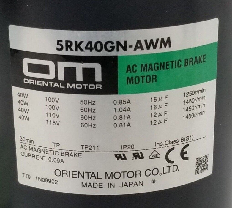 NIB ORIENTAL MOTOR 5RK40GN-AWMU MAGNETIC BRAKE MOTOR W/ 5GN50RAA GEARHEAD