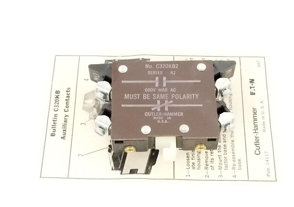 LOT OF 3 NIB CUTLER HAMMER C320KB2 AUXILIARY CONTACTS SER. A2 1N.O.- 1N.C.