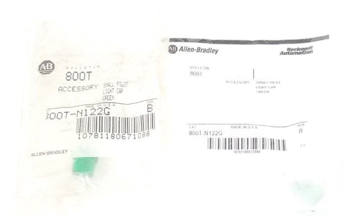 LOT OF 2 NEW ALLEN BRADLEY 800T-N122G SER. B PILOT LIGHT CAPS, GREEN, 800TN122G