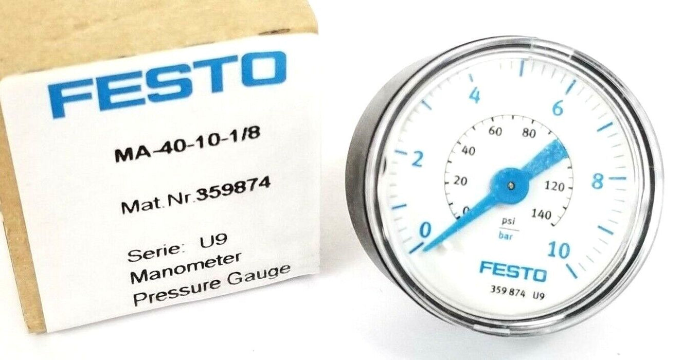 NIB FESTO ELECTRIC LR-1/8-D-7-MINI PRESSURE REGULATOR W/ MA-40-10-1/8 GAUGE