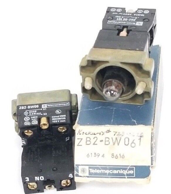 LOT OF 2 NEW TELEMECANIQUE ZB2-BW061 LIGHT MODULE ASSEMBLIES, ZB2BW061, ZB2-BE10